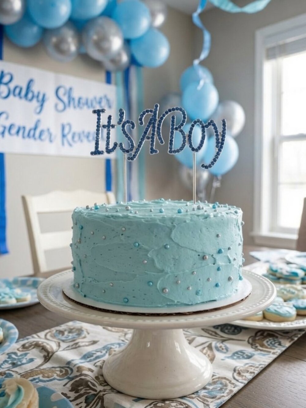 It's A Boy Cake Topper Blue Rhinestone Metal Decoration Baby Shower Centerpiece